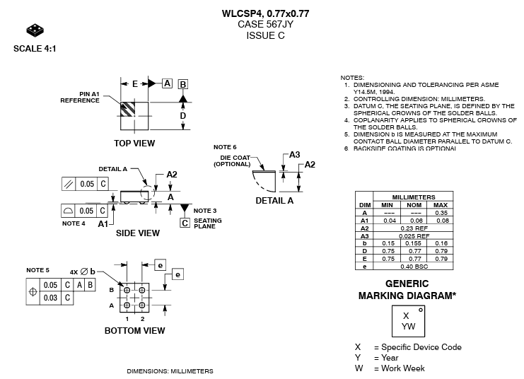 Mechanical Drawing - onsemi CAT24C32B EEPROM Memory